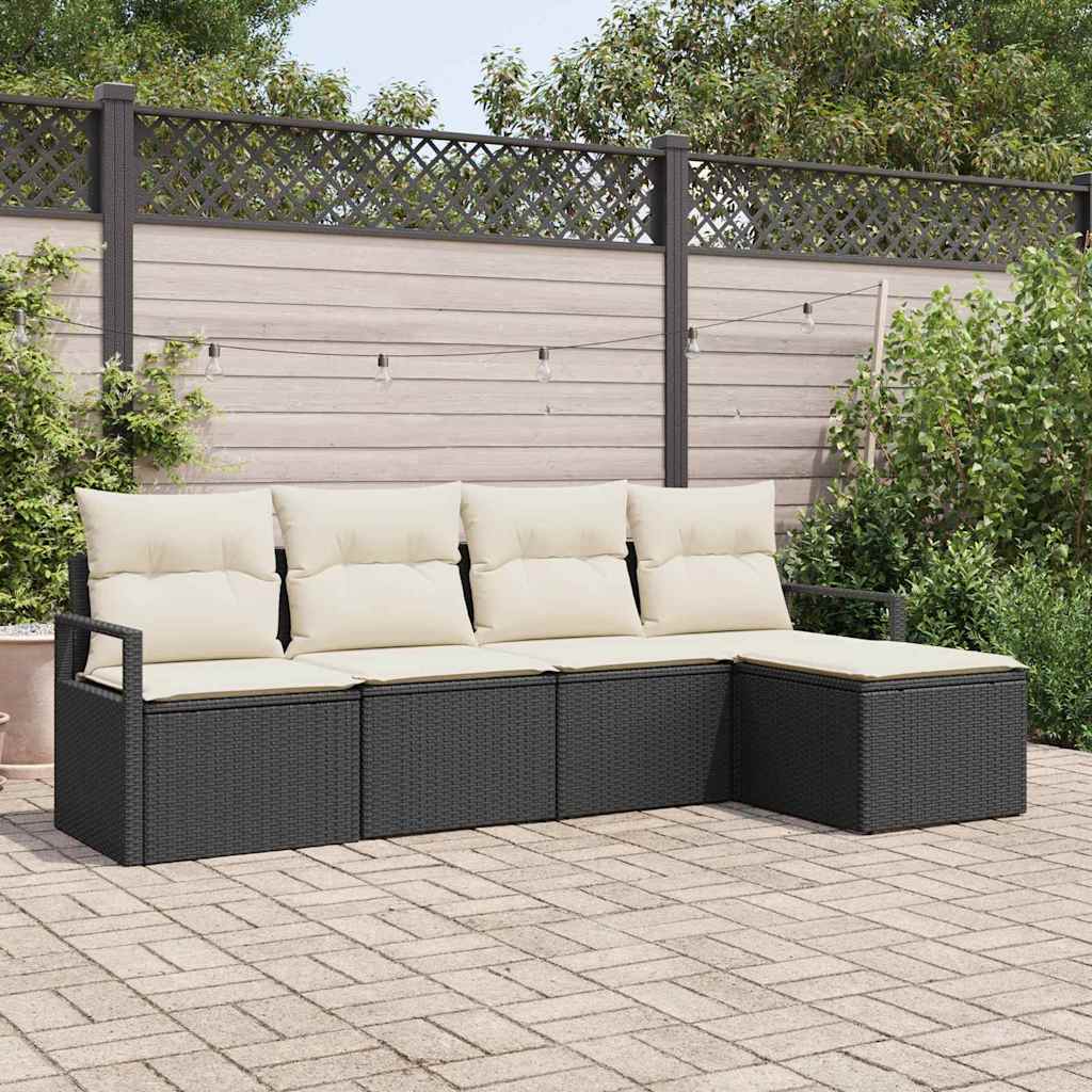 Garten-Sofa-Set mit Kissen mit Speicher 5 pcs Schwarz und Creme